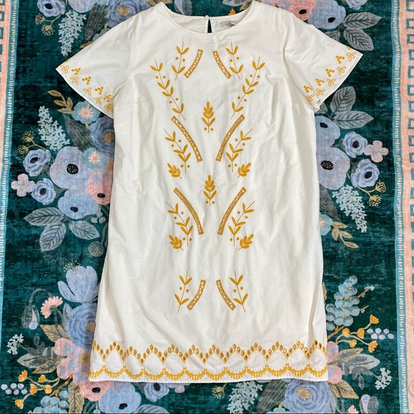 LOFT Dresses & Skirts - LOFT Embroidered Large Summer Dress White & Yellow Floral Mexican Shift